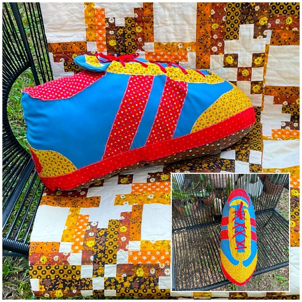 Vintage 70s Kids Decor Large 21” Tennis Shoe Sneaker Plush Pillow